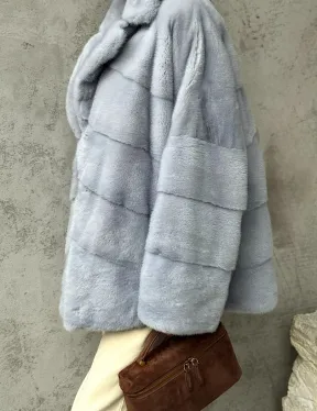 Шуба норковая кимоно автоледи - цвет голубой