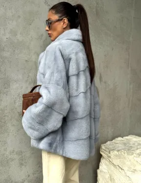 Шуба норковая кимоно автоледи - цвет голубой