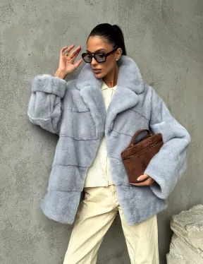 Шуба норковая кимоно автоледи - цвет голубой