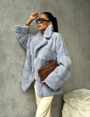 Шуба норковая кимоно автоледи - цвет голубой