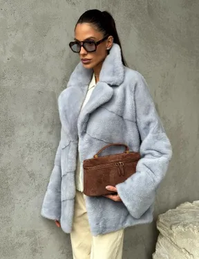 Шуба норковая кимоно автоледи - цвет голубой