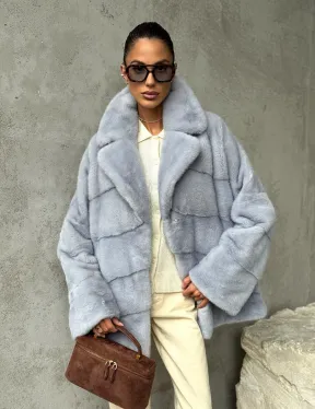 Шуба норковая кимоно автоледи - цвет голубой