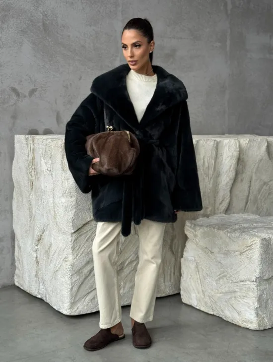 Шуба норковая летучая мышь с капюшоном - фото 12