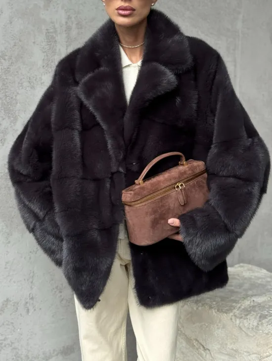 Меховой полушубок из норки  графит