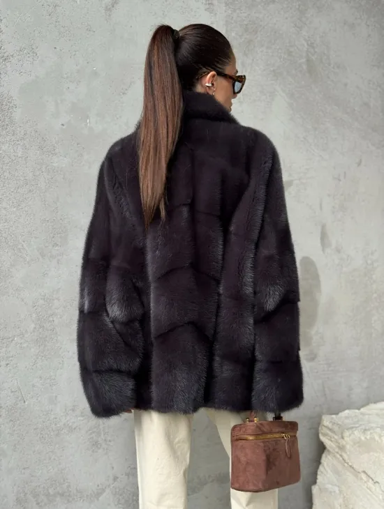 Меховой полушубок из норки  графит