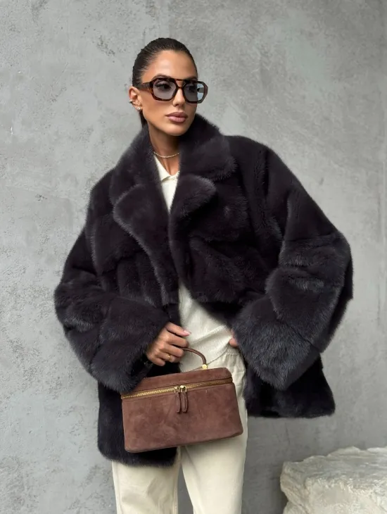 Меховой полушубок из норки  графит