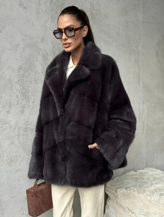 Меховой полушубок из норки  графит