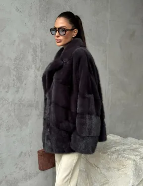 Меховой полушубок из норки  графит