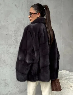 Меховой полушубок из норки  графит