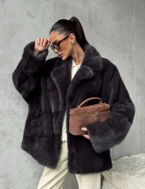 Меховой полушубок из норки  графит