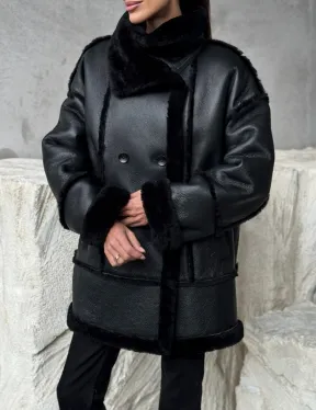 Черная современная дубленка