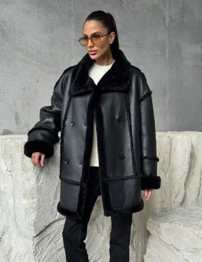 Черная современная дубленка