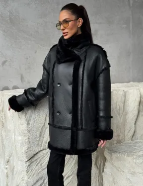 Черная современная дубленка
