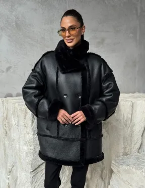Черная современная дубленка