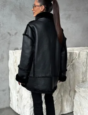 Черная современная дубленка