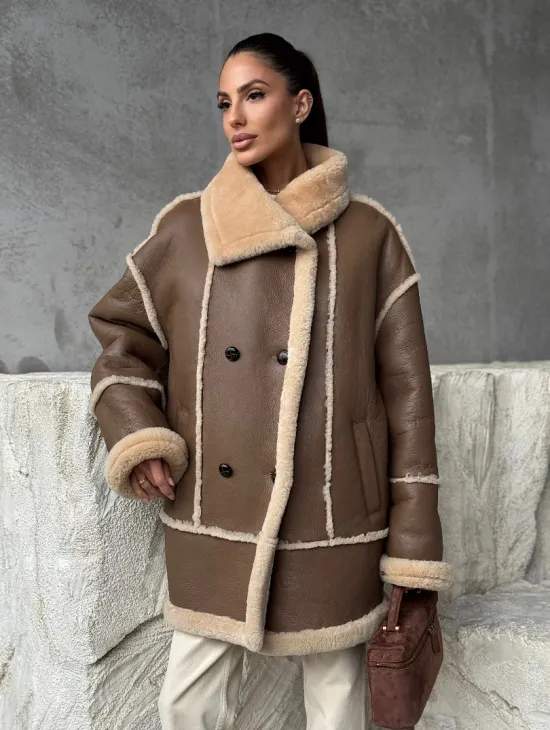 Коричневая женская дубленка