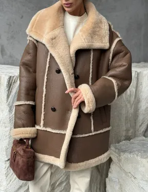 Коричневая женская дубленка