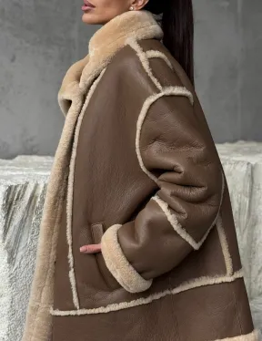 Коричневая женская дубленка