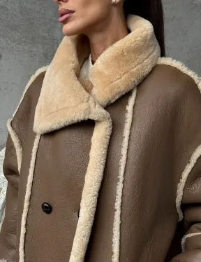 Коричневая женская дубленка