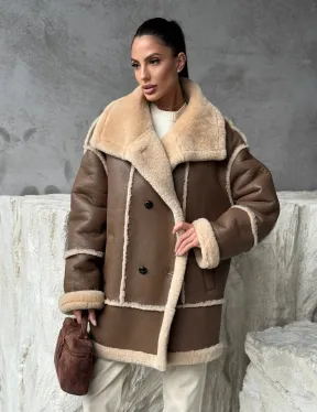 Коричневая женская дубленка