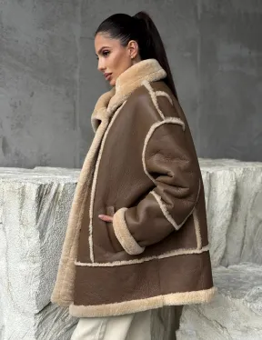 Коричневая женская дубленка