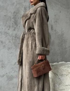 Длинная норковая шуба - цвет серый