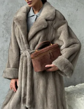 Длинная норковая шуба - цвет серый