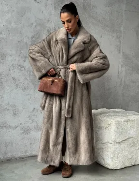 Длинная норковая шуба - цвет серый