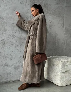 Длинная норковая шуба - цвет серый