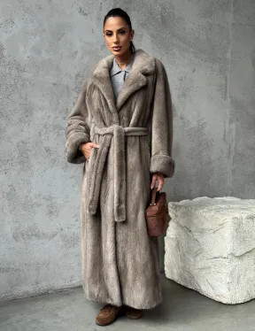 Длинная норковая шуба - цвет серый