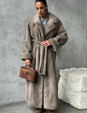 Длинная норковая шуба - цвет серый