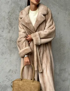 Длинная норковая шуба пастель