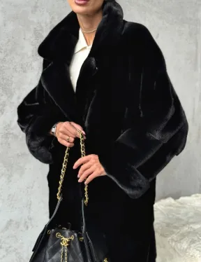 Черная шуба из меха норки SAGA FURS