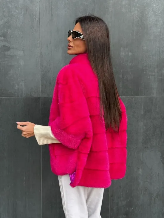 Норковая кофта на молнии - фуксия