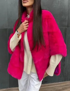 Норковая кофта на молнии - фуксия
