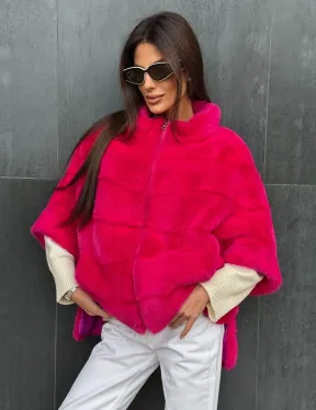 Норковая кофта на молнии - фуксия