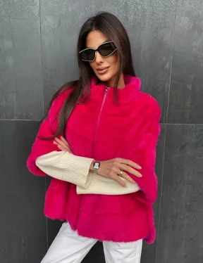Норковая кофта на молнии - фуксия