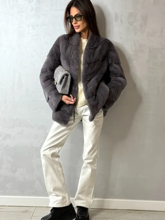 Норковый полушубок - графит