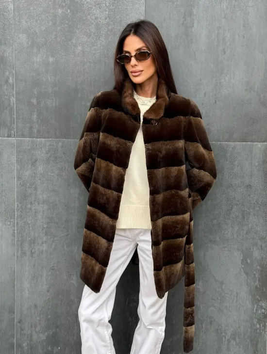 Шуба из кролика с норковым воротником