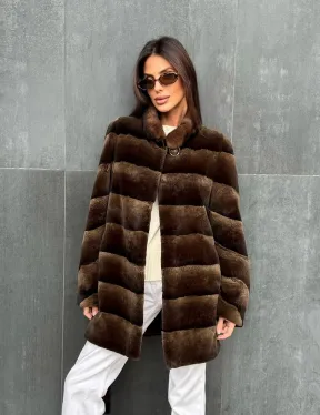 Шуба из кролика с норковым воротником