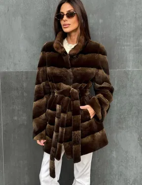 Шуба из кролика с норковым воротником