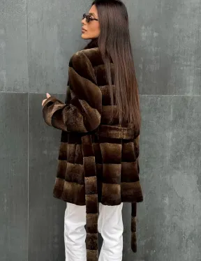 Шуба из кролика с норковым воротником