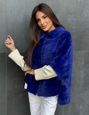 Синяя норковая кофта на молнии