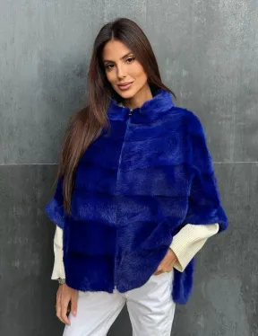 Синяя норковая кофта на молнии
