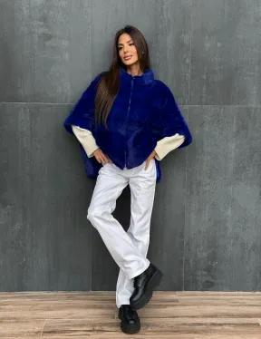 Синяя норковая кофта на молнии