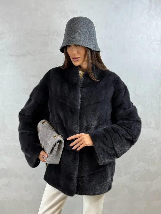 Полушубок норковый - темный графит