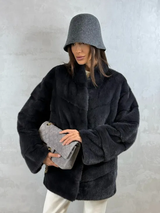 Полушубок норковый - темный графит