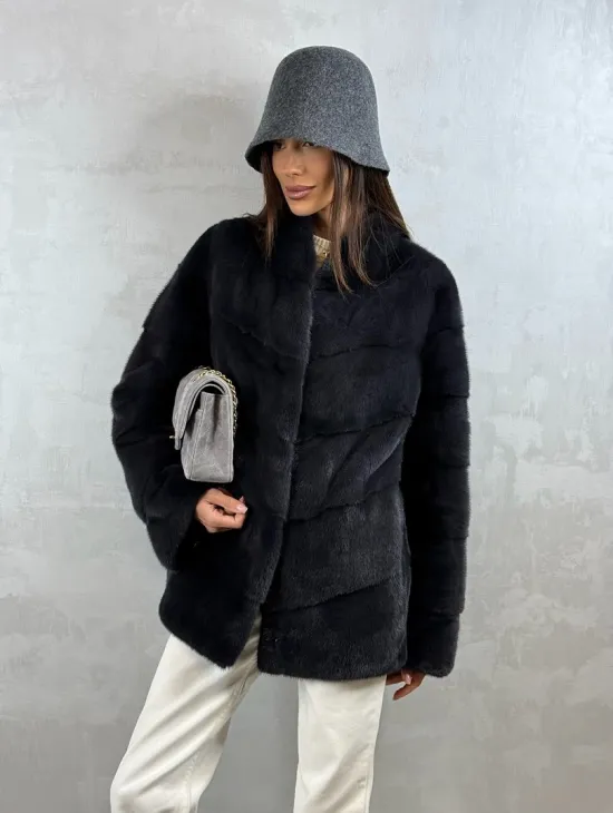 Полушубок норковый - темный графит