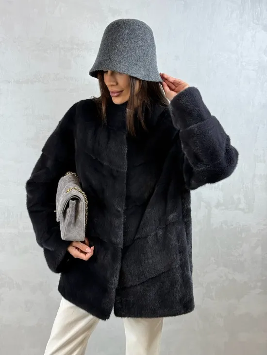 Полушубок норковый - темный графит