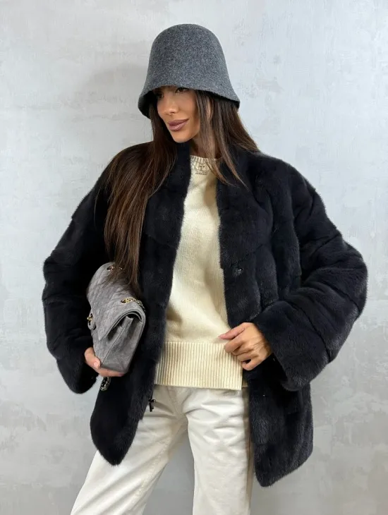 Полушубок норковый - темный графит